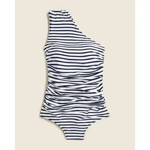 J. crew Re-Imagined Ruched one-shoulder one-piece in stripe size 14 - Picture 1 of 6